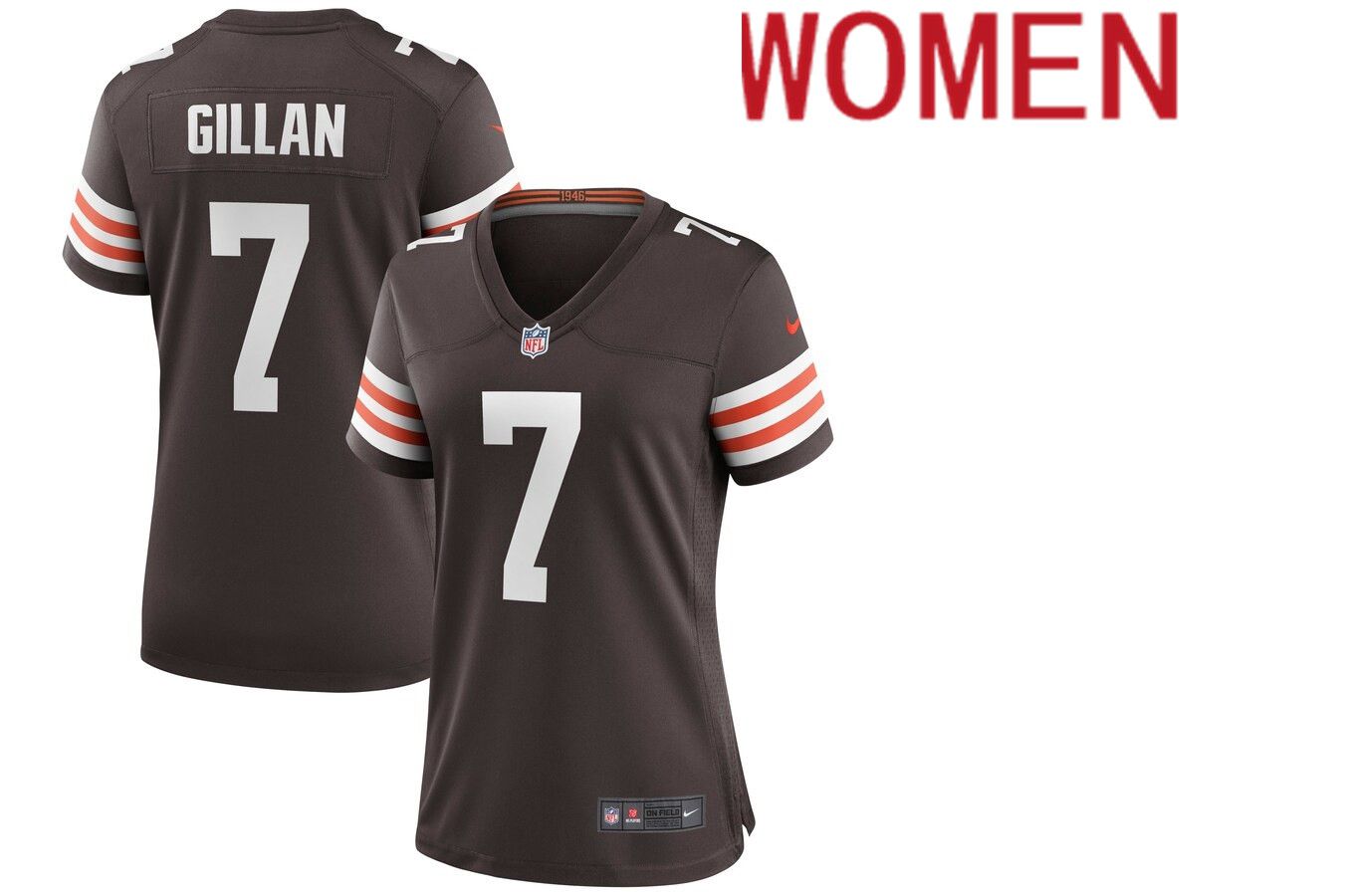 Women Cleveland Browns 7 Jamie Gillan Nike Brown Game NFL Jersey